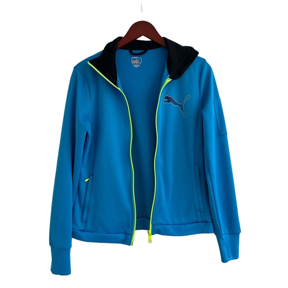 Women's Puma Sporty Bright Blue / Neon Yellow Front Zip Track Jacket - Small - Picture 8 of 8